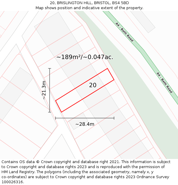 20, BRISLINGTON HILL, BRISTOL, BS4 5BD: Plot and title map