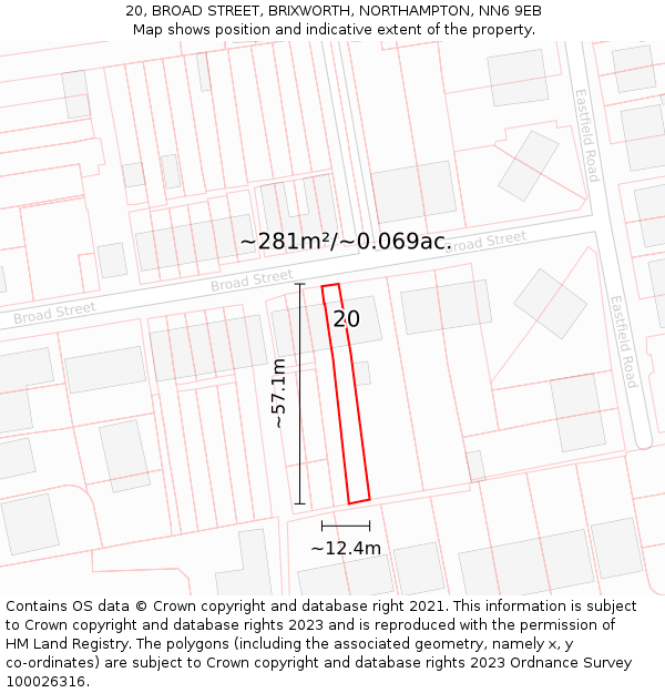 20, BROAD STREET, BRIXWORTH, NORTHAMPTON, NN6 9EB: Plot and title map