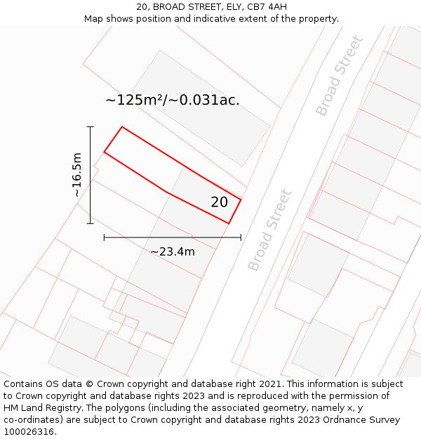20, BROAD STREET, ELY, CB7 4AH: Plot and title map