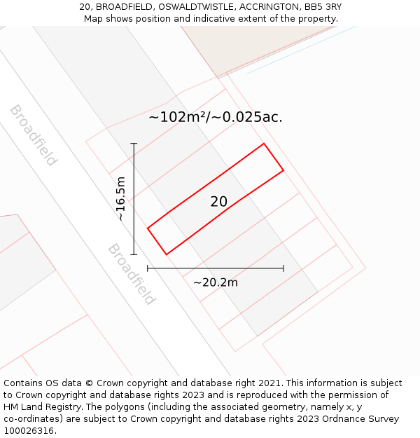 20, BROADFIELD, OSWALDTWISTLE, ACCRINGTON, BB5 3RY: Plot and title map