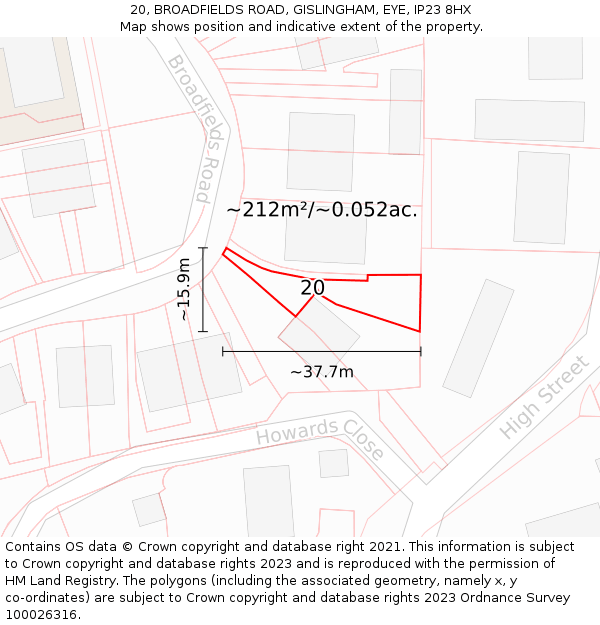 20, BROADFIELDS ROAD, GISLINGHAM, EYE, IP23 8HX: Plot and title map