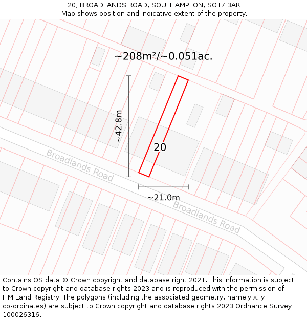 20, BROADLANDS ROAD, SOUTHAMPTON, SO17 3AR: Plot and title map