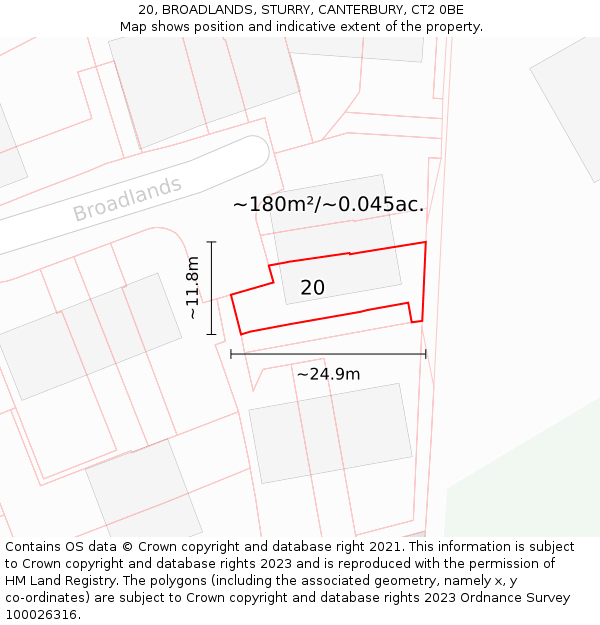 20, BROADLANDS, STURRY, CANTERBURY, CT2 0BE: Plot and title map