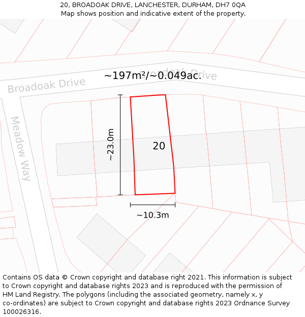20, BROADOAK DRIVE, LANCHESTER, DURHAM, DH7 0QA: Plot and title map