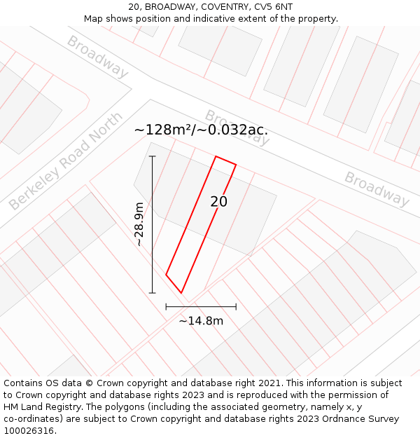 20, BROADWAY, COVENTRY, CV5 6NT: Plot and title map