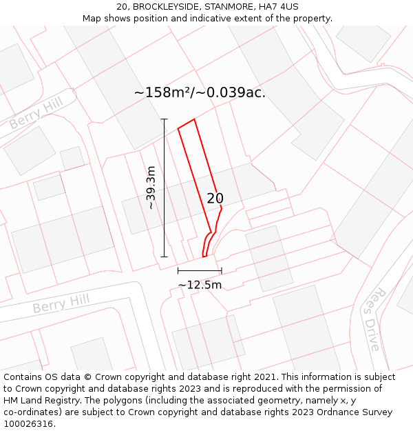20, BROCKLEYSIDE, STANMORE, HA7 4US: Plot and title map