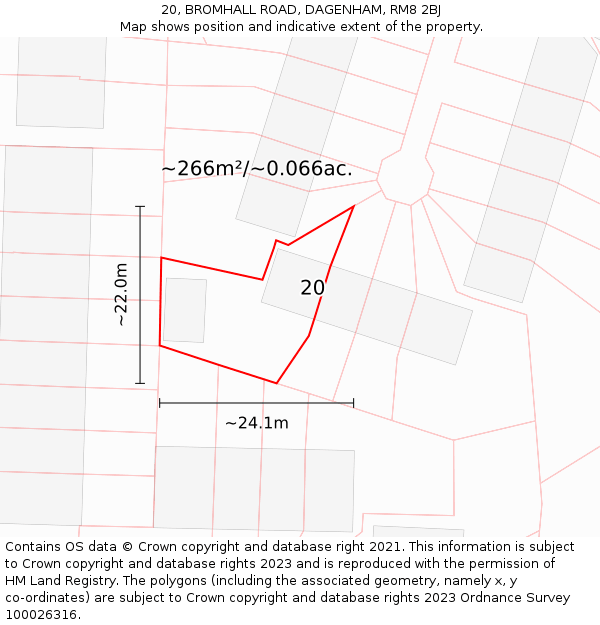 20, BROMHALL ROAD, DAGENHAM, RM8 2BJ: Plot and title map