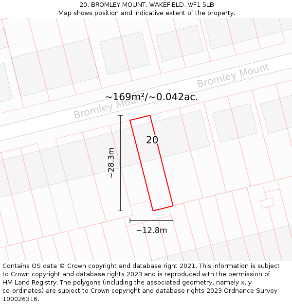 20, BROMLEY MOUNT, WAKEFIELD, WF1 5LB: Plot and title map