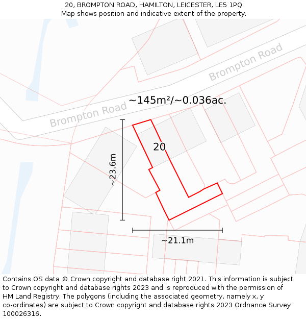 20, BROMPTON ROAD, HAMILTON, LEICESTER, LE5 1PQ: Plot and title map