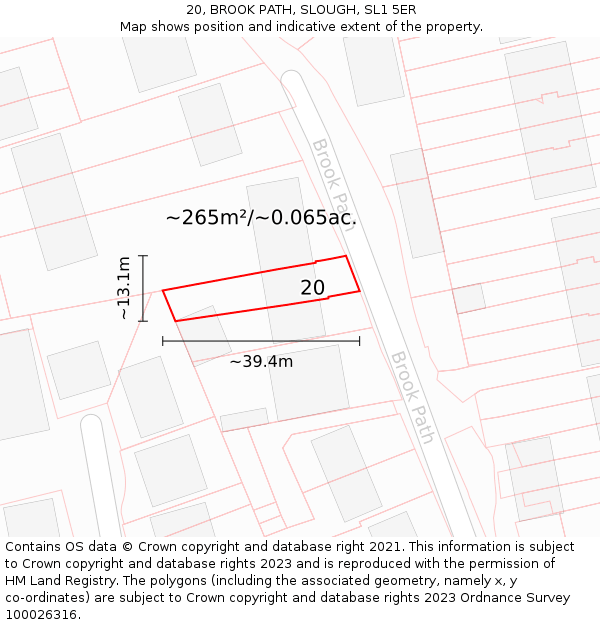 20, BROOK PATH, SLOUGH, SL1 5ER: Plot and title map