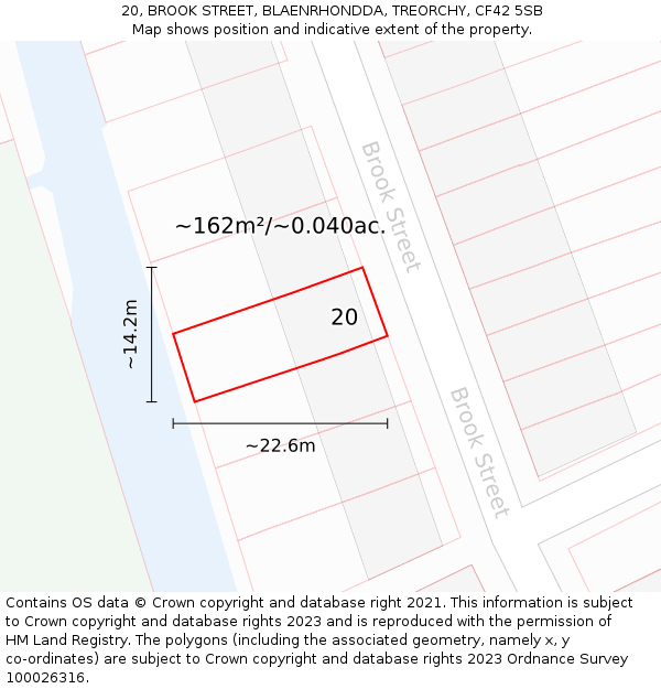 20, BROOK STREET, BLAENRHONDDA, TREORCHY, CF42 5SB: Plot and title map