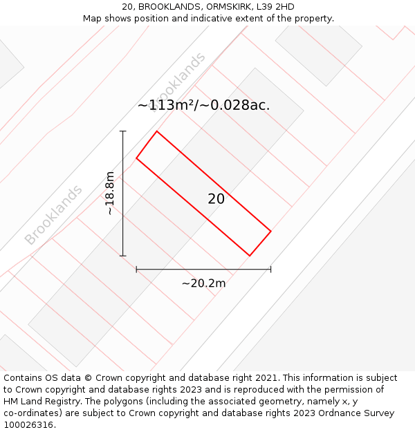 20, BROOKLANDS, ORMSKIRK, L39 2HD: Plot and title map