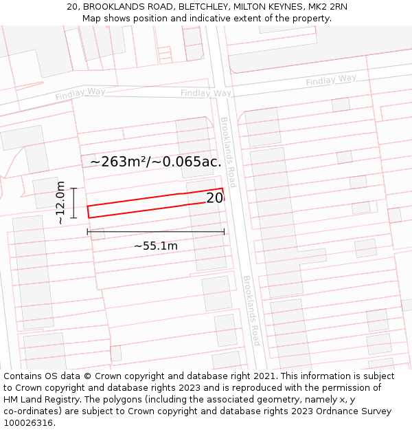 20, BROOKLANDS ROAD, BLETCHLEY, MILTON KEYNES, MK2 2RN: Plot and title map