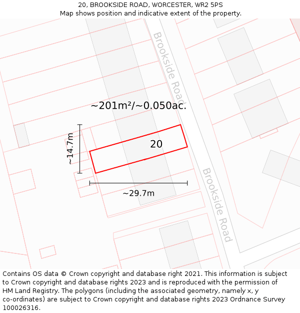 20, BROOKSIDE ROAD, WORCESTER, WR2 5PS: Plot and title map