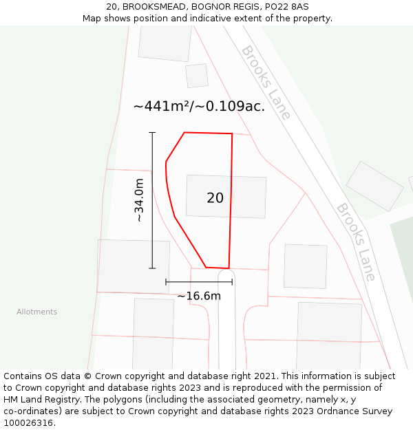20, BROOKSMEAD, BOGNOR REGIS, PO22 8AS: Plot and title map