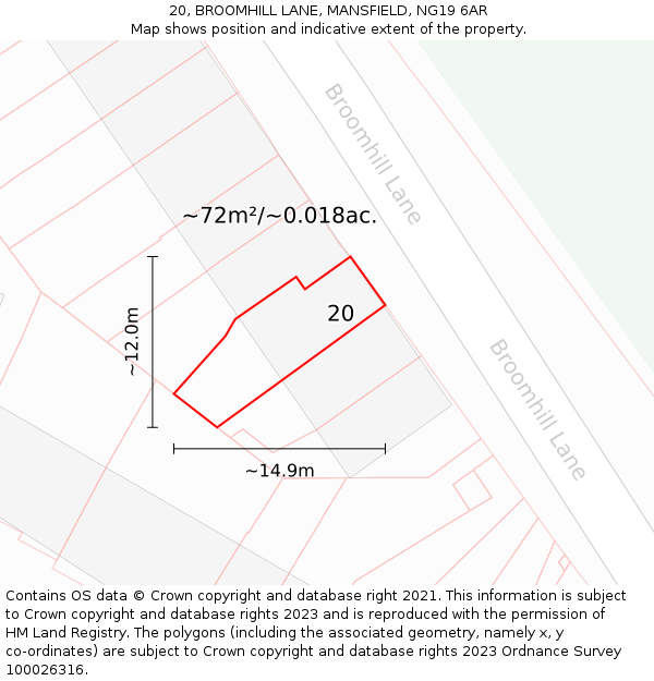 20, BROOMHILL LANE, MANSFIELD, NG19 6AR: Plot and title map