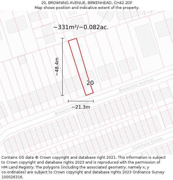 20, BROWNING AVENUE, BIRKENHEAD, CH42 2DF: Plot and title map