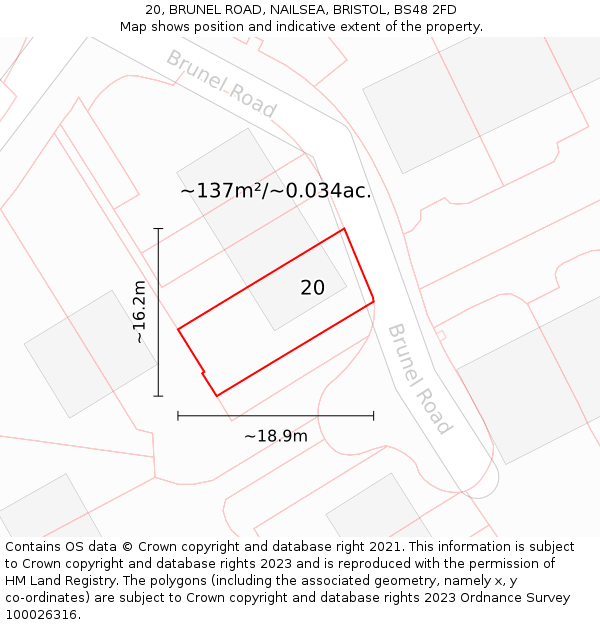 20, BRUNEL ROAD, NAILSEA, BRISTOL, BS48 2FD: Plot and title map