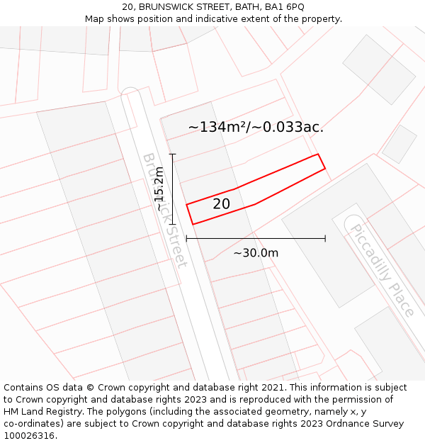 20, BRUNSWICK STREET, BATH, BA1 6PQ: Plot and title map