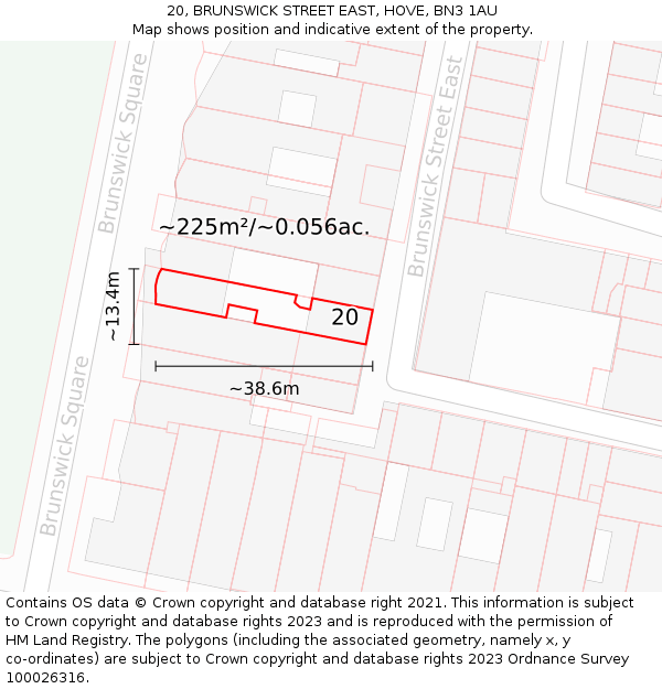 20, BRUNSWICK STREET EAST, HOVE, BN3 1AU: Plot and title map