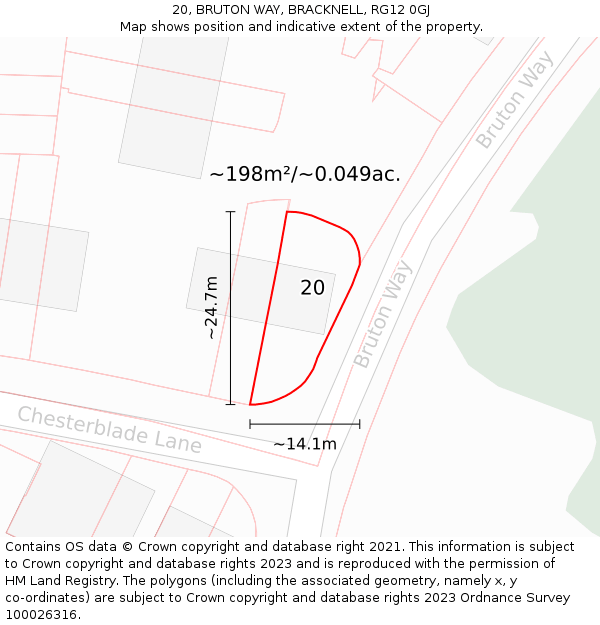 20, BRUTON WAY, BRACKNELL, RG12 0GJ: Plot and title map