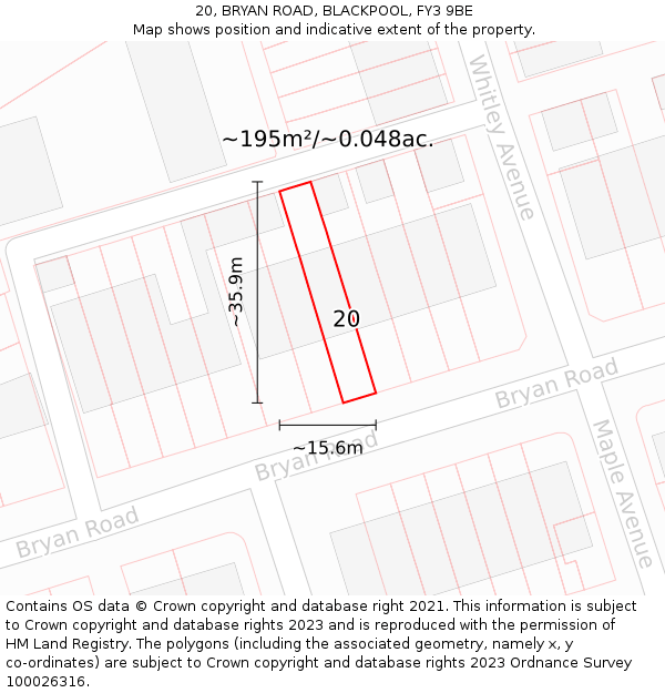 20, BRYAN ROAD, BLACKPOOL, FY3 9BE: Plot and title map