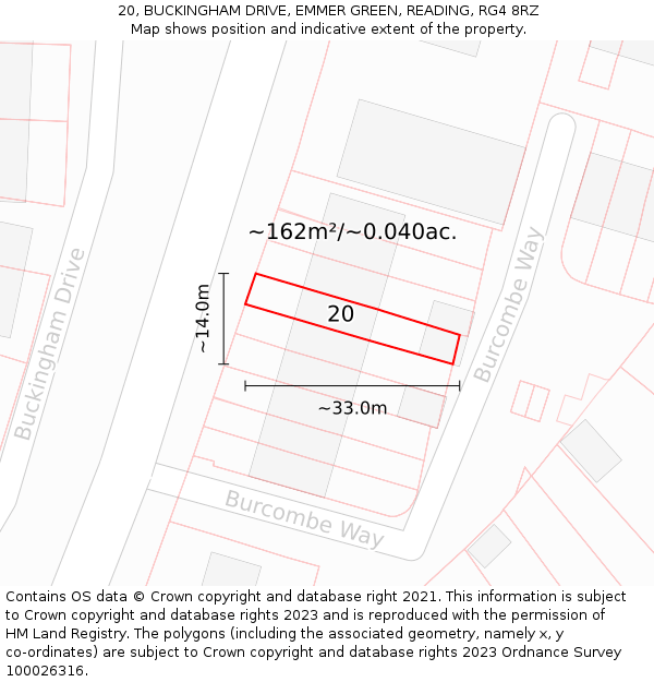20, BUCKINGHAM DRIVE, EMMER GREEN, READING, RG4 8RZ: Plot and title map