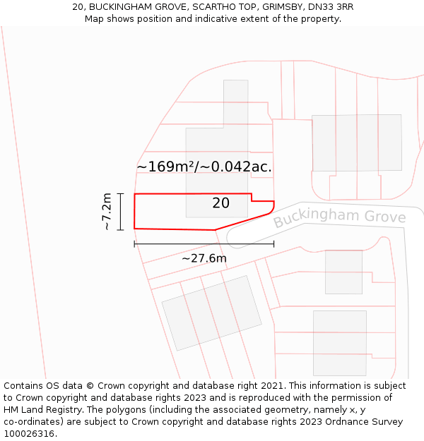 20, BUCKINGHAM GROVE, SCARTHO TOP, GRIMSBY, DN33 3RR: Plot and title map