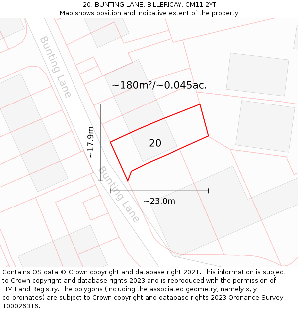 20, BUNTING LANE, BILLERICAY, CM11 2YT: Plot and title map
