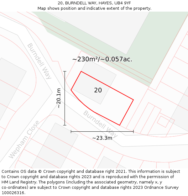 20, BURNDELL WAY, HAYES, UB4 9YF: Plot and title map