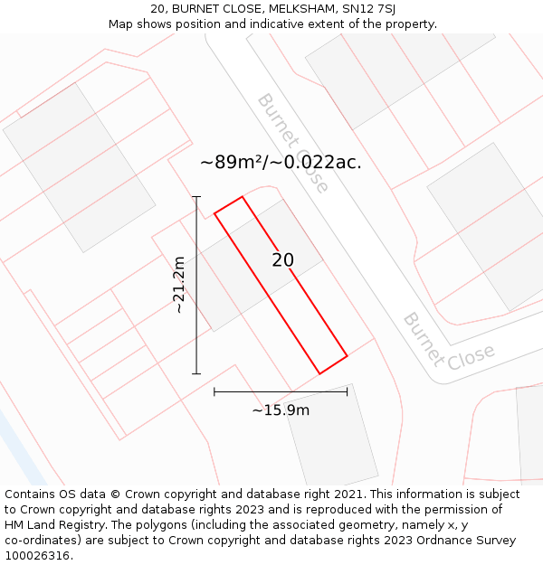 20, BURNET CLOSE, MELKSHAM, SN12 7SJ: Plot and title map