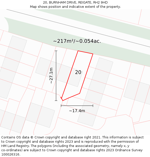 20, BURNHAM DRIVE, REIGATE, RH2 9HD: Plot and title map