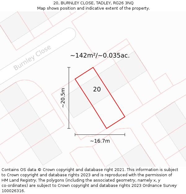 20, BURNLEY CLOSE, TADLEY, RG26 3NQ: Plot and title map