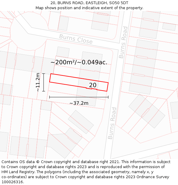 20, BURNS ROAD, EASTLEIGH, SO50 5DT: Plot and title map