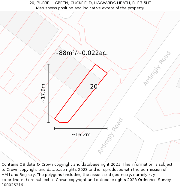 20, BURRELL GREEN, CUCKFIELD, HAYWARDS HEATH, RH17 5HT: Plot and title map