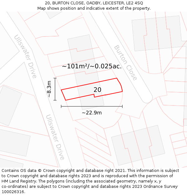 20, BURTON CLOSE, OADBY, LEICESTER, LE2 4SQ: Plot and title map