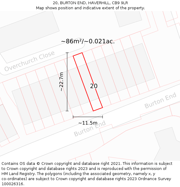 20, BURTON END, HAVERHILL, CB9 9LR: Plot and title map