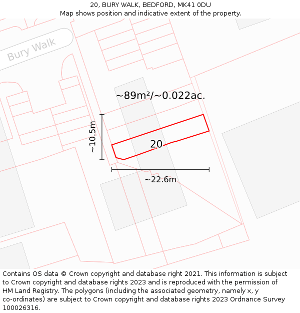 20, BURY WALK, BEDFORD, MK41 0DU: Plot and title map
