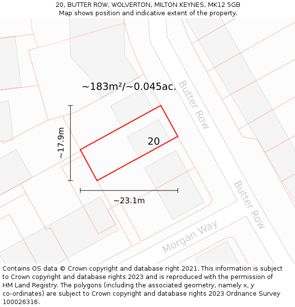 20, BUTTER ROW, WOLVERTON, MILTON KEYNES, MK12 5GB: Plot and title map