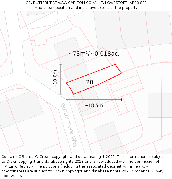 20, BUTTERMERE WAY, CARLTON COLVILLE, LOWESTOFT, NR33 8FF: Plot and title map