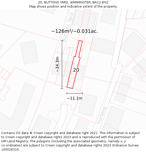 20, BUTTONS YARD, WARMINSTER, BA12 9NZ: Plot and title map