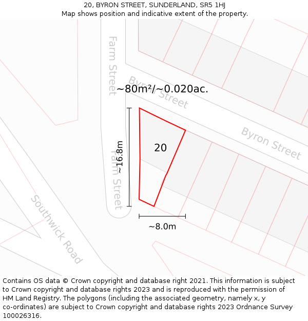 20, BYRON STREET, SUNDERLAND, SR5 1HJ: Plot and title map