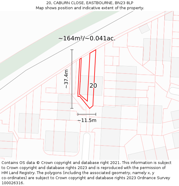 20, CABURN CLOSE, EASTBOURNE, BN23 8LP: Plot and title map