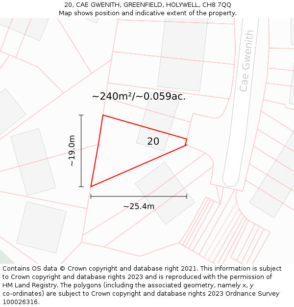 20, CAE GWENITH, GREENFIELD, HOLYWELL, CH8 7QQ: Plot and title map