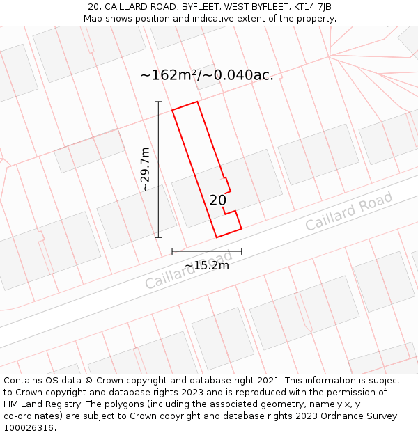 20, CAILLARD ROAD, BYFLEET, WEST BYFLEET, KT14 7JB: Plot and title map