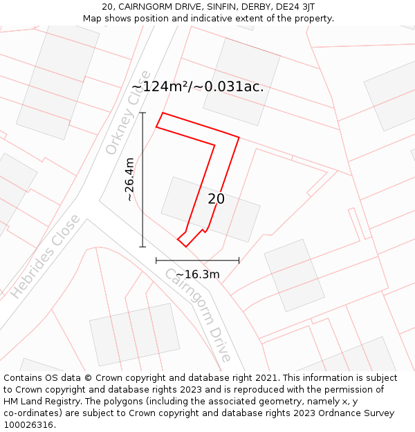 20, CAIRNGORM DRIVE, SINFIN, DERBY, DE24 3JT: Plot and title map
