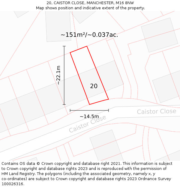 20, CAISTOR CLOSE, MANCHESTER, M16 8NW: Plot and title map