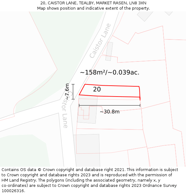 20, CAISTOR LANE, TEALBY, MARKET RASEN, LN8 3XN: Plot and title map
