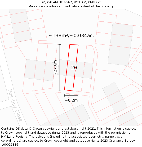 20, CALAMINT ROAD, WITHAM, CM8 2XT: Plot and title map