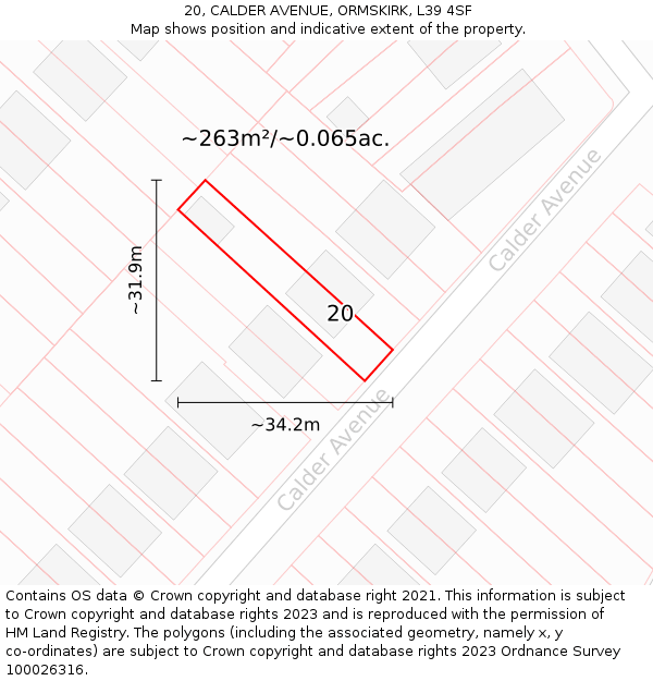 20, CALDER AVENUE, ORMSKIRK, L39 4SF: Plot and title map